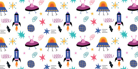 cute space cartoon pattern background © berkahjayamaterial