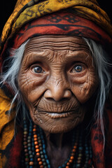 Portrait of Elderly Woman in Traditional Headwear