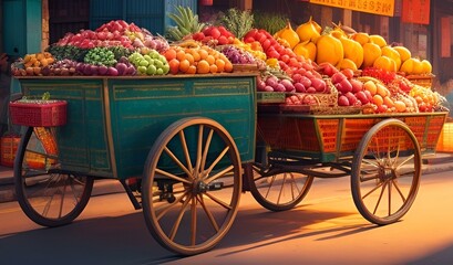 Fruit and vegetables on a cart stall in the market