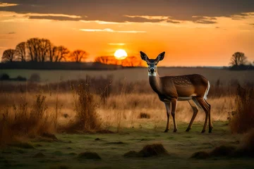 Fotobehang deer in the sunset © farzana