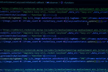 Software developer programming code. Abstract computer script code. Blue color.