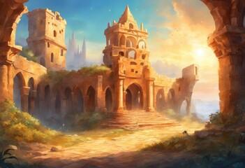 An ancient ruin with mysterious artifacts and puzzles - obrazy, fototapety, plakaty