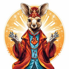 Spirited Kangaroo becomes a circus performer in cartoon style isolated on a white background