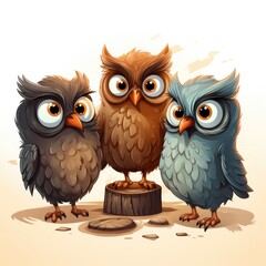 Fototapeta premium Philosophical Owl leads a discussion in cartoon style isolated on a white background