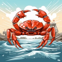 Cute crab in cartoon style isolated