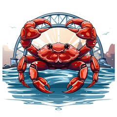 Cute crab in cartoon style isolated on a white background