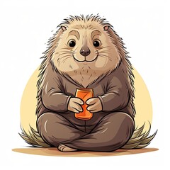 Cute Hedgehog in cartoon style isolated on a white background
