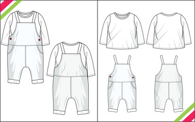Naklejka premium INFANT BOYS CREW NECK DUNGAREE TOP AND BOTTOM SET TECHNICAL VECTOR ILLUSTRATION