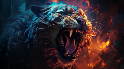 tiger roaring in night