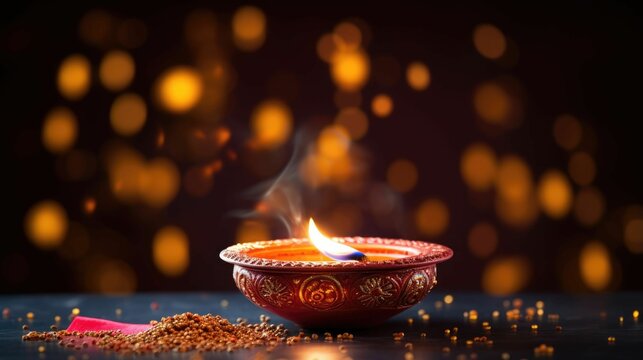 Diwali candles floating bokeh background lights