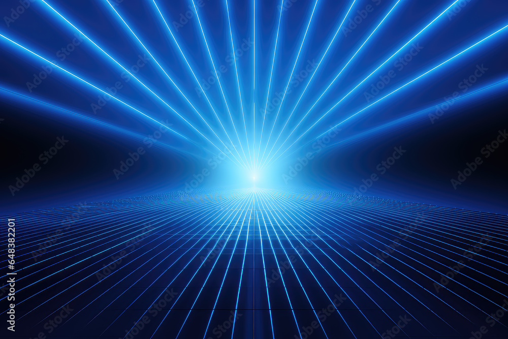 Poster abstract technology concept perspective grid line up and down side with neon light background.