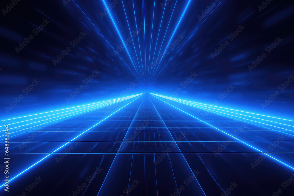Poster abstract technology concept perspective grid line up and down side with neon light background.