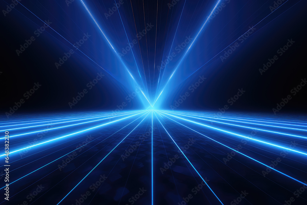 Poster abstract technology concept perspective grid line up and down side with neon light background.