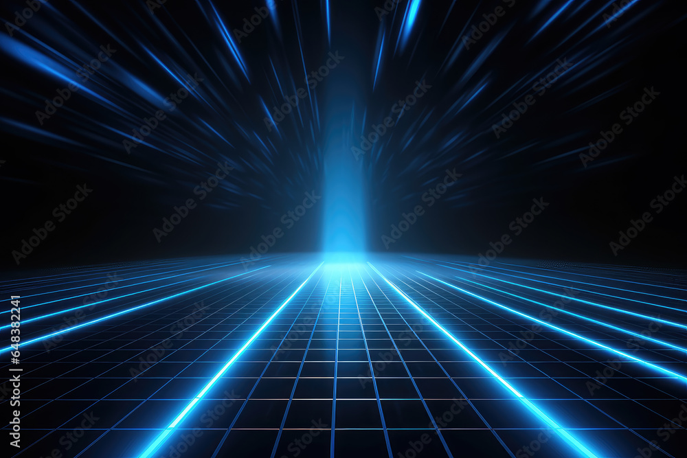 Poster abstract technology concept perspective grid line up and down side with neon light background.