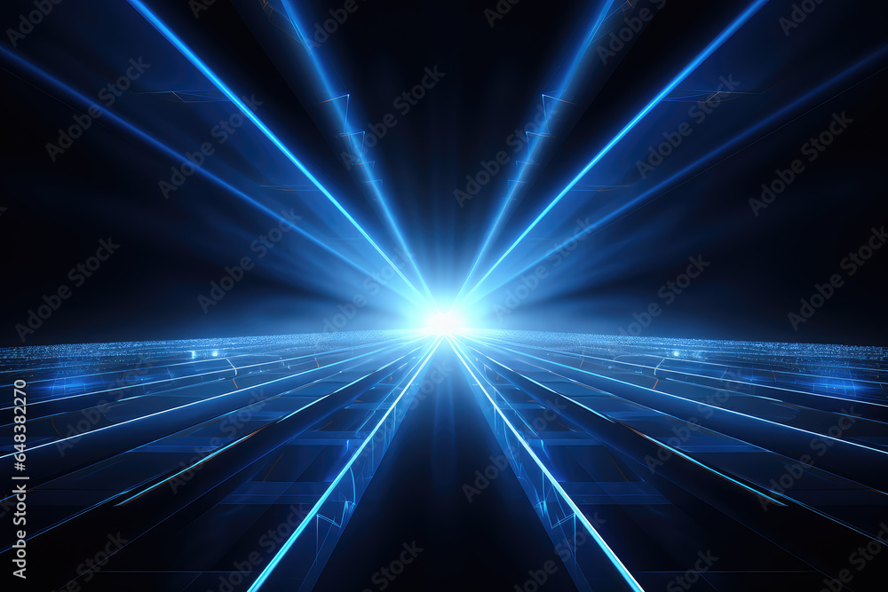 Poster abstract technology concept perspective grid line up and down side with neon light background.