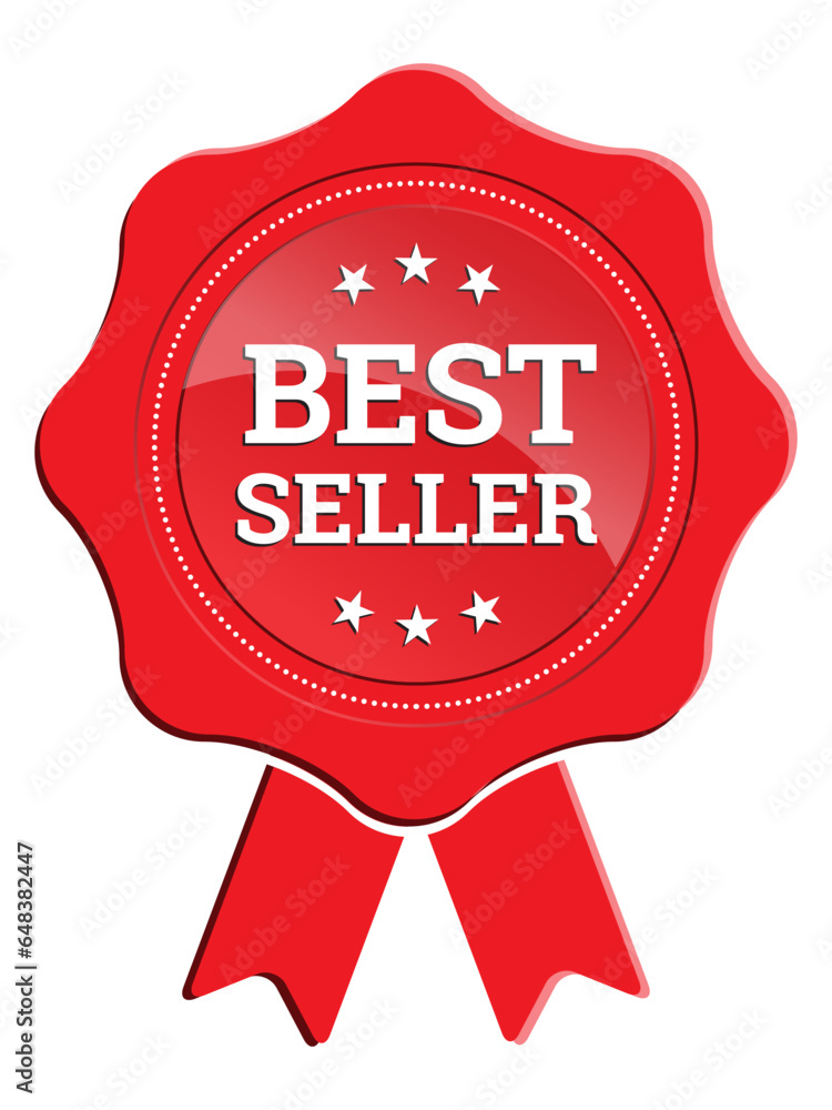 Wall mural Best Seller red badge with ribbon vector design for you product , website , EPS10 banner isolated on white background