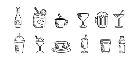 Set of drink element outline vector illustration