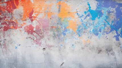 Spray paint on a concrete wall, water splashes, old stains, bright colors.