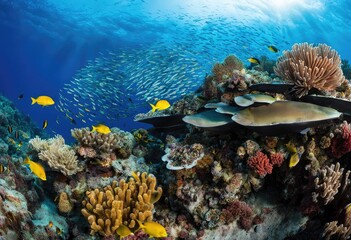 Fototapeta na wymiar An ocean reef teeming with colorful fish and coral