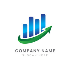 a blue and green arrow logo with a graph going up