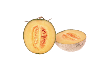 Melon fruit sliced ready to eat isolated on transparent background.PNG file	