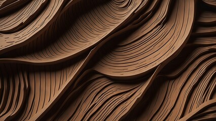 AI Generative Wood art background - Abstract closeup of detailed organic brown wooden waving waves wall texture banner wall