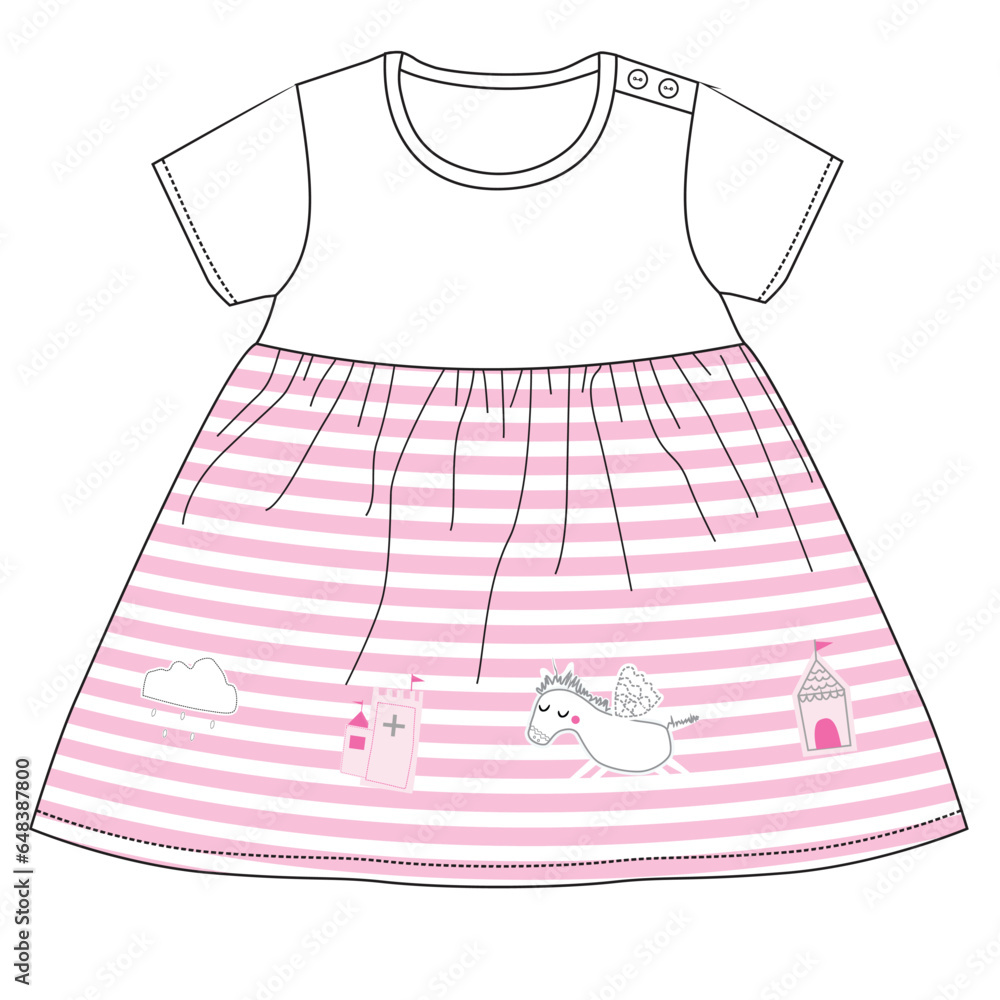 Sticker baby frocks unicorn print vector art.