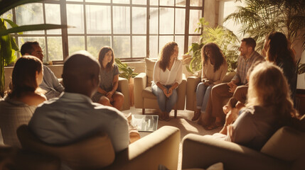 group of people sitting in a living room
