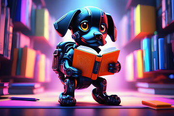 Fototapeta premium a puppy carrying a book to school. Generative AI
