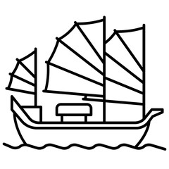 Junk sail ship single outline icon. Transportation illustration for templates, web design and infographics	
