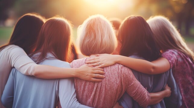 Group Of Women Hugging Themselves With Love And Care As A Family, Day For The Elimination Of Violence Against Women Concept