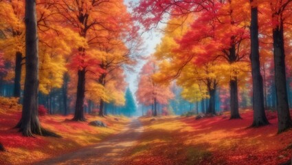 Colorful autumn trees in forest