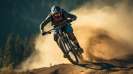 Naklejka premium Mountain biker action