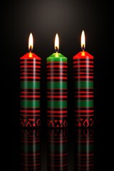 poster Kwanzaa holiday . decorative candles. traditional colors. . dark background.