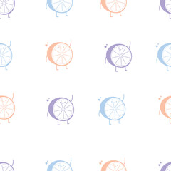 Cute orange Hand Drawn Seamless Pattern with Kawaii Style on a white background. Simple Nursery Print with Happy Fruits ideal for Fabric, Wrapping Paper, Textile.
