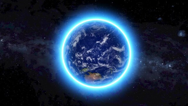 Planet earth glowing with atmosphere. Natural realistic planet earth animation 4k. 3d rendered Realistic Earth seen from space.