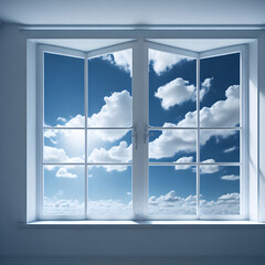 Generative KI großes Fenster im Hintergrund sonniger bewölkter Himmel