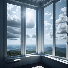 Generative KI großes Fenster im Hintergrund sonniger bewölkter Himmel