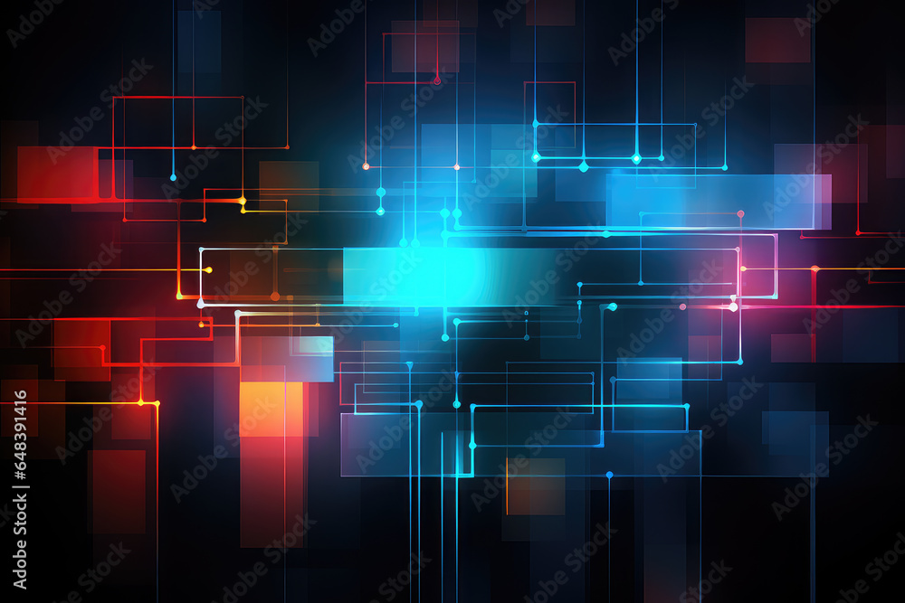 Aufkleber abstract technology futuristic digital concept square pattern with lighting glowing particles square