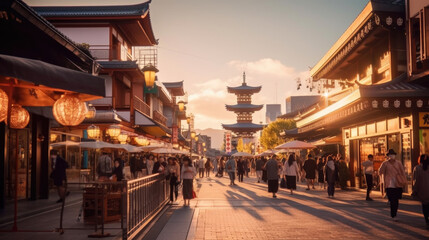 Bustling shopping district in kyoto, Local tourism concept in Japan. Generetive Ai - obrazy, fototapety, plakaty