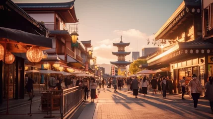 Fotobehang Kyoto Bustling shopping district in kyoto, Local tourism concept in Japan. Generetive Ai