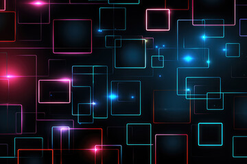 Obraz premium Abstract technology futuristic digital concept square pattern with lighting glowing particles square elements on dark blue and black background.