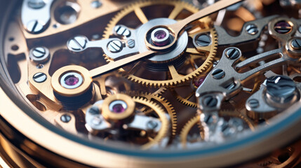 Close up of the gear mechanism inside the watch. Generetive Ai