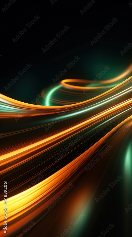 Poster abstract background with gold and green glowing neon moving high speed line and wave and bokeh light