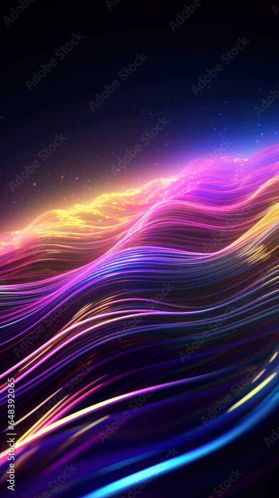 Poster abstract background with colorful glowing neon moving high speed line and wave and bokeh lights hori