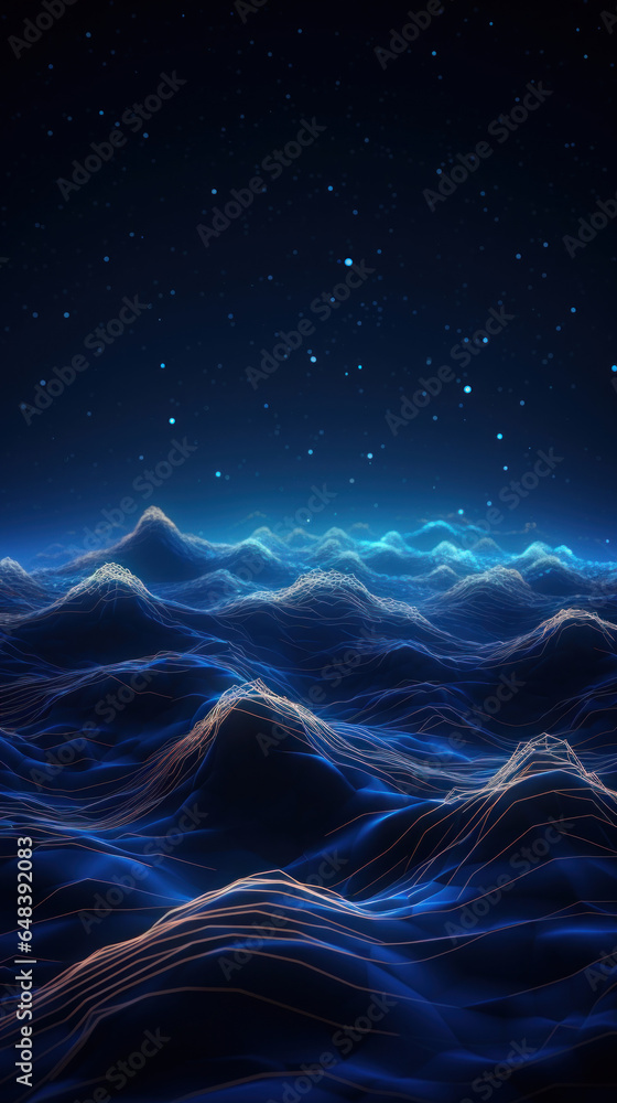 Poster data technology and communication futuristic illustration. wave of bright particles. technological 3