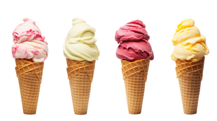 set of  ice cream waffle cone isolated on transparent background Remove png, Clipping Path