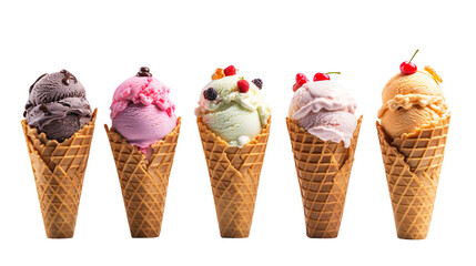 set of  ice cream waffle cone isolated on transparent background Remove png, Clipping Path