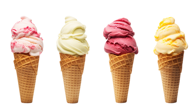set of  ice cream waffle cone isolated on transparent background Remove png, Clipping Path