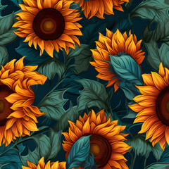 retro sunflowers,stem,leaves,pseudo color,intricate detailed.